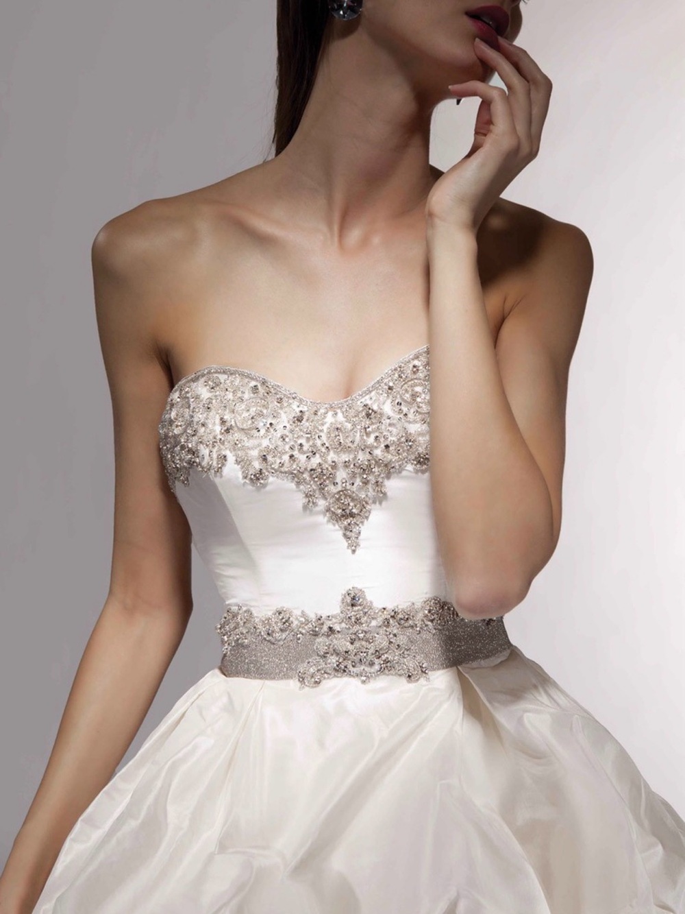 Strapless Ivory Silk Wedding Dress with Beaded Embellishment